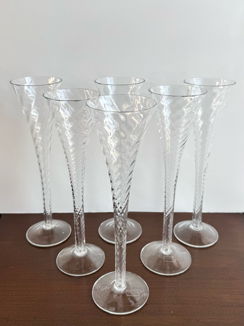 NWT (Set/6) Crate & Barrel Vintage 90s RENOIR 10" Blown Glass Champagne Flutes